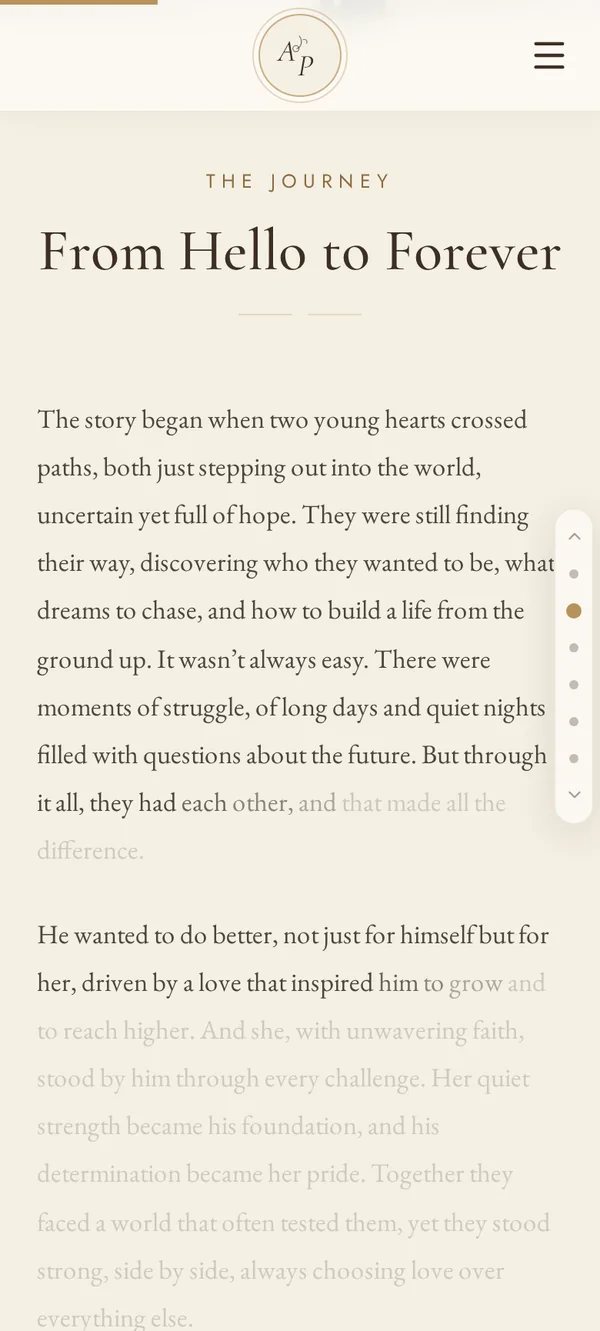 Our journey screen of the Aiden and Paige wedding app
