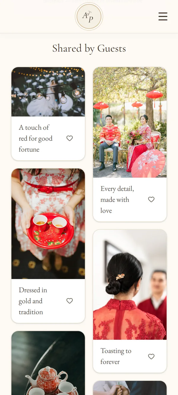 Gallery screen of the Aiden and Paige wedding app